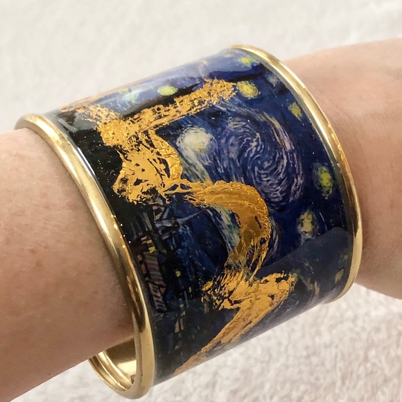 SOLD.  24k Flecked-Gold Leaf Starry Night Cuff - Picture 5 of 6